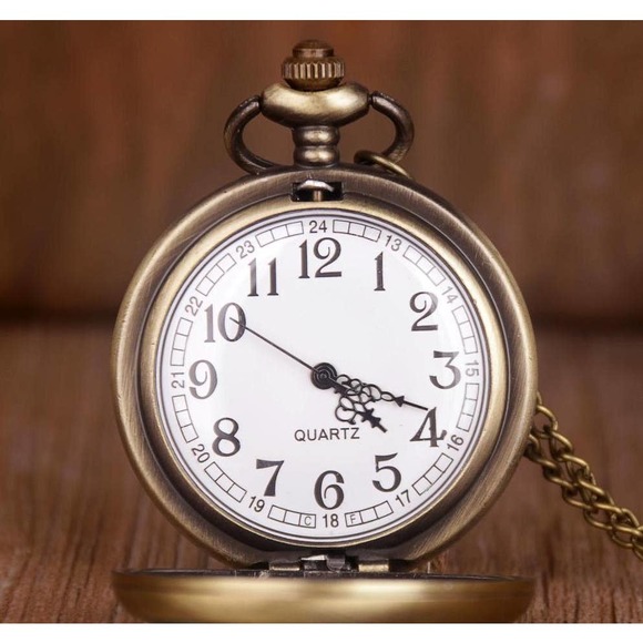 Black & White NEW Pendant Pocket Watch Enamel & Crystal Floral Pattern - Picture 2 of 3